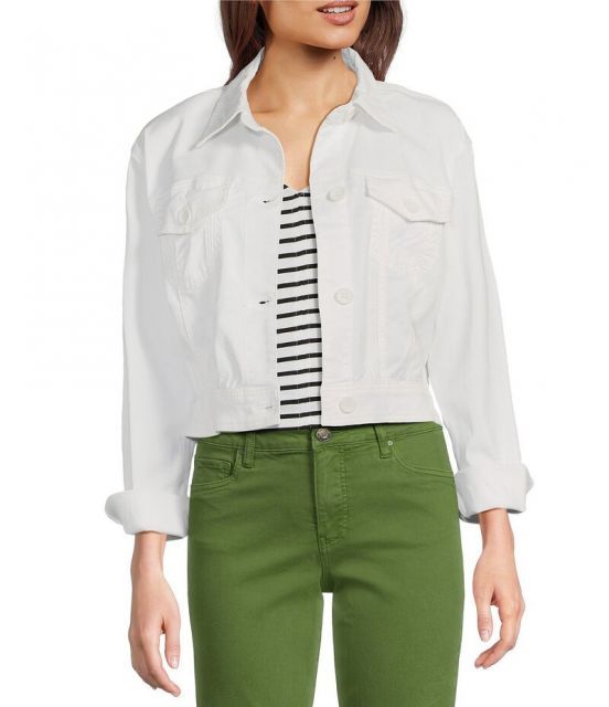 【送料無料】 カットフロムザクロス レディース コート アウター Kut from the Kloth Rumi Stretch Twill Point Collar Long Sleeve Cropped Jacket White