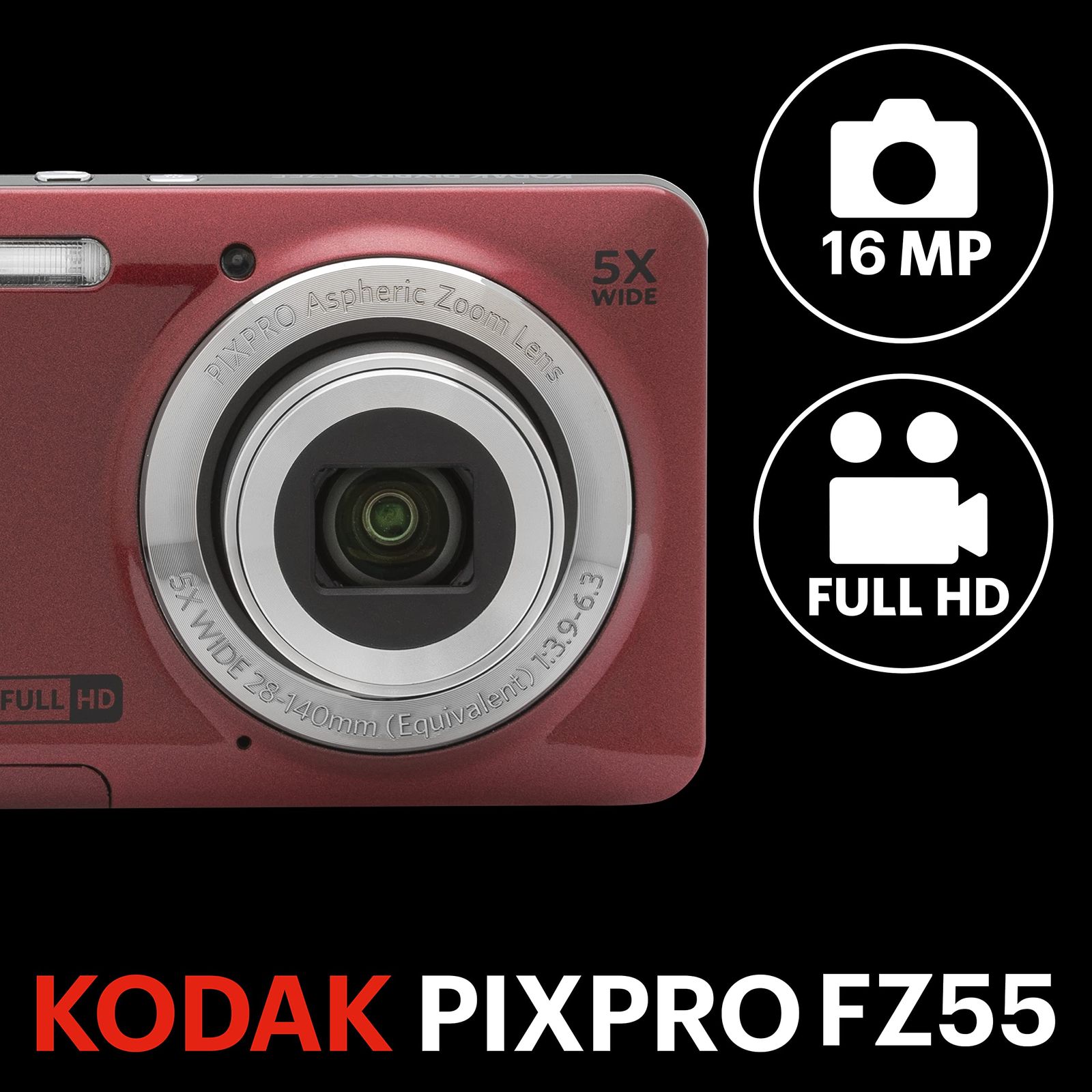 KODAK (コダック) PIXPRO 使いやすい ズーム FZ55-RD 16MP デジタル 