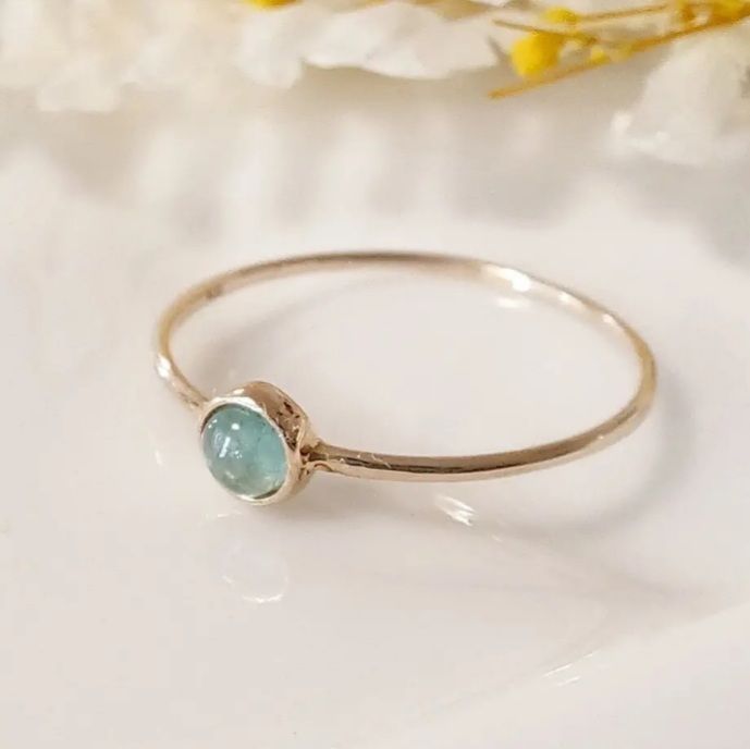 10K グランディディエライト 天然石 ベゼル プクリン リング 指輪 ゴールド