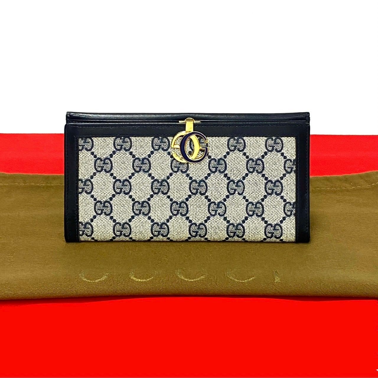 極 美品 GUCCI グッチ オールドグッチ ヴィンテージ GG 柄 ロゴ 金具 レザー 本革 長