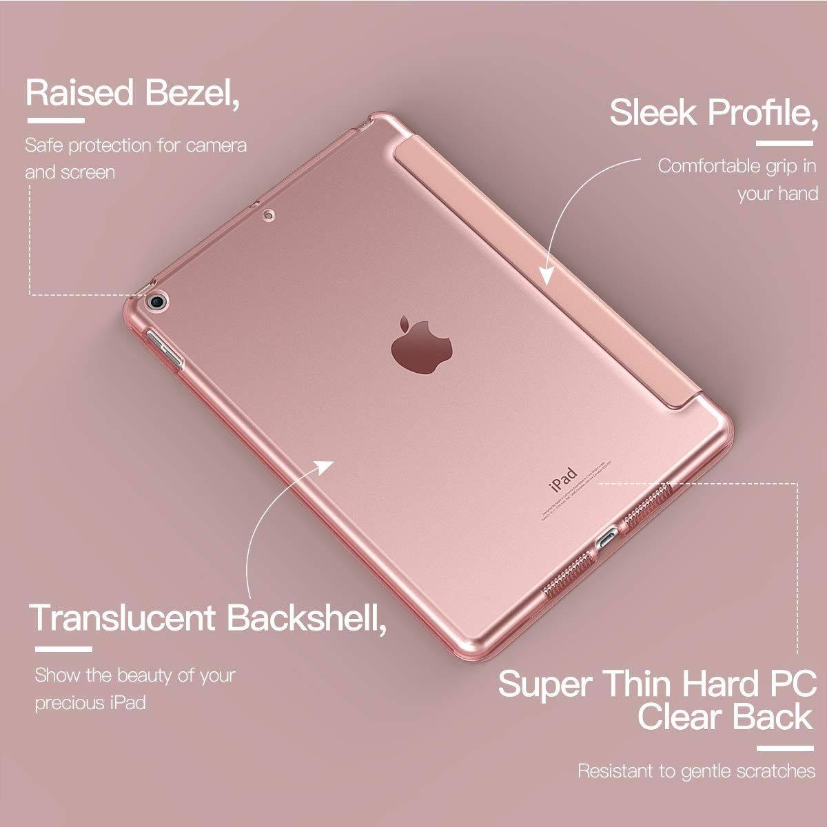 iPad 9世代 ケース TiMOVO ipad 第9世代/第8世代/第7世代 ケース 10.2インチ 半透明 ハードカバー PUレーザー 開閉式 三つ折り スタンド マグネット オートスリープ 耐衝撃 軽量 落下防止  着脱簡単 RoseGold