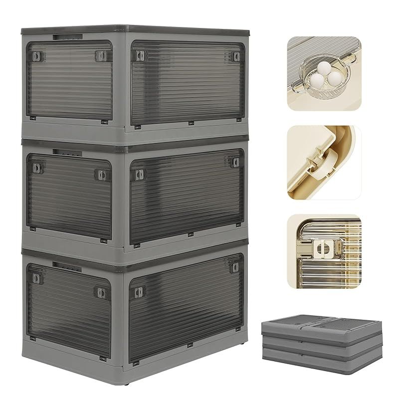 Freely 折りたたみ収納ボックス 積み重ね 蓋付き 大容量 キャスター付き 防塵防湿防虫 ABS樹脂 家庭用 車載 アウトドア対応 5面開閉式 簡単組み立て 衣類 布団 本 食品収納 S 44.5×31.5×26 cm 36.5L