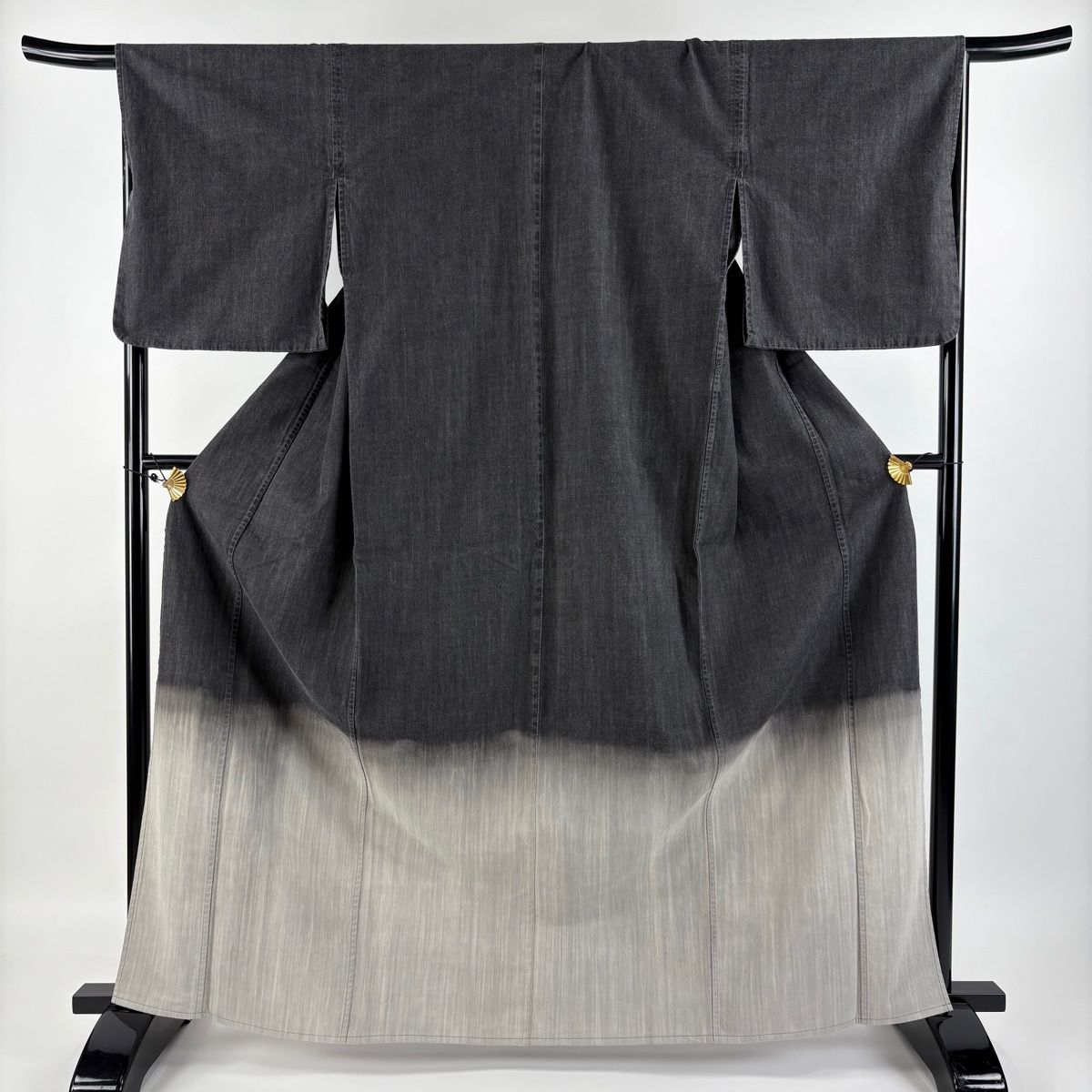 付下げ 身丈165.5cm 裄丈67cm M 単衣 バチ衿 ぼかし 墨色 綿 美品 名品 【】