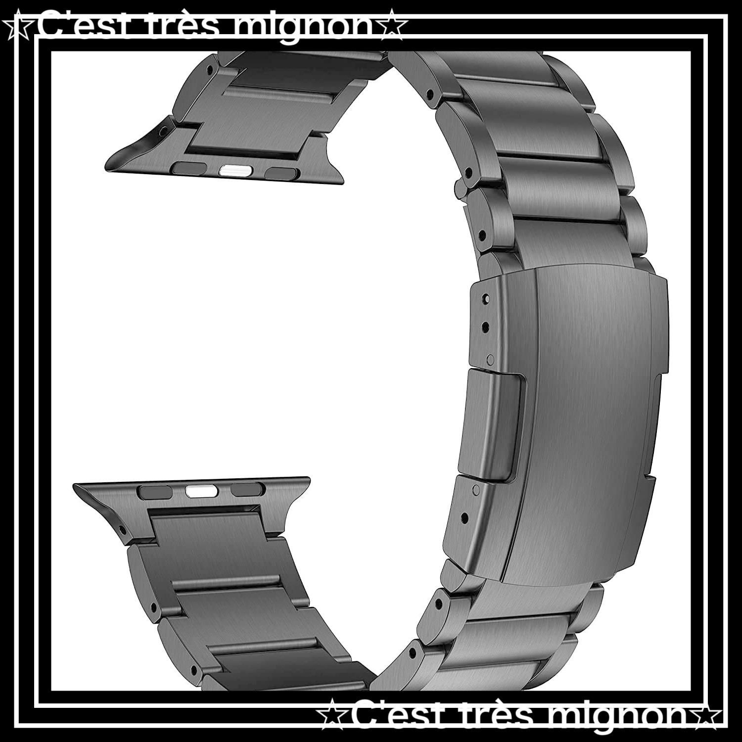 【数量限定】9/Ultra Watch 2/SE/8/7/2023に対応 チタンバンド、金属ベルトトータスバックル付き、Apple (45mm/44mm/49mmスペースグレイ) MaKTech