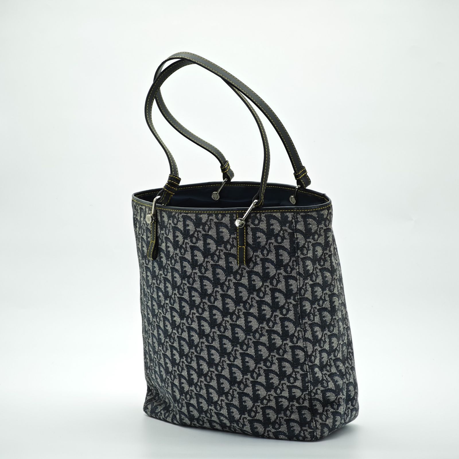 【美品】ディオール　トートバッグ　トロッター　D金具　キャンバス　レザー　紺色 Christian Dior クリスチャンディオール トロッター ブック