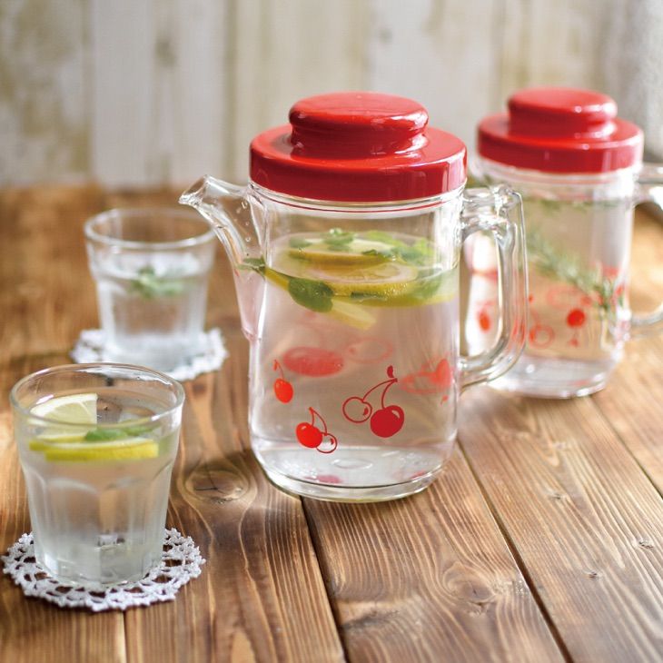 リス ブルーム チェリー柄 調味料入れ ピッチャー 大 レッド 910ml