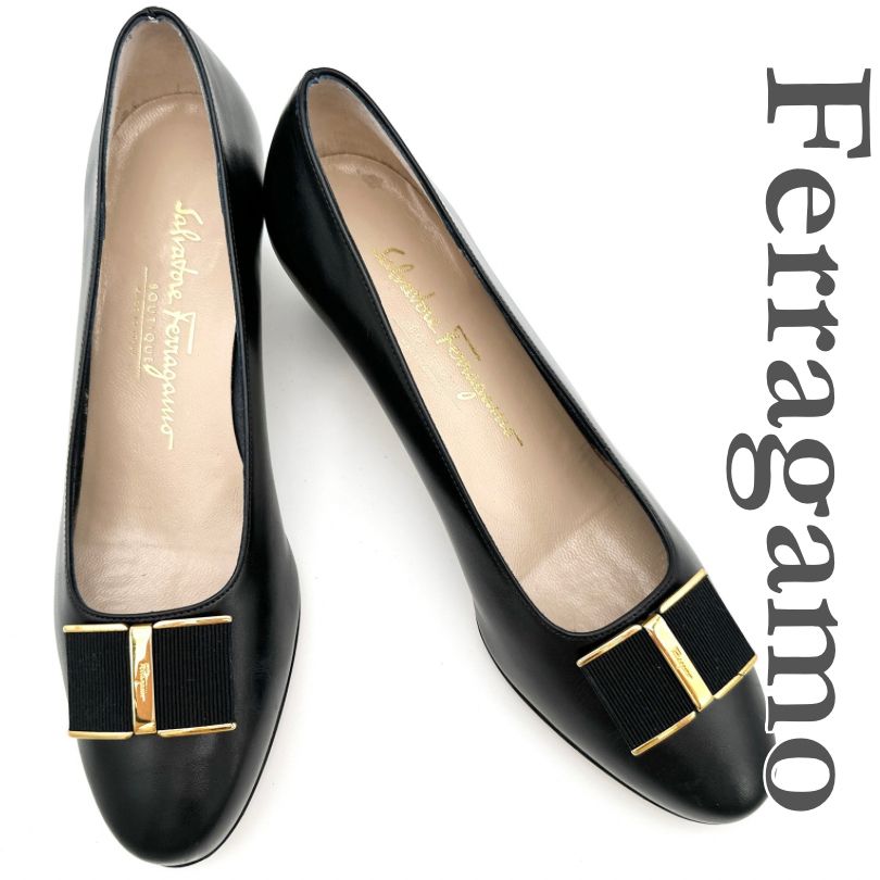 □新品級□ Ferragamo パンプス 本革 ヴァラリボン ブラック