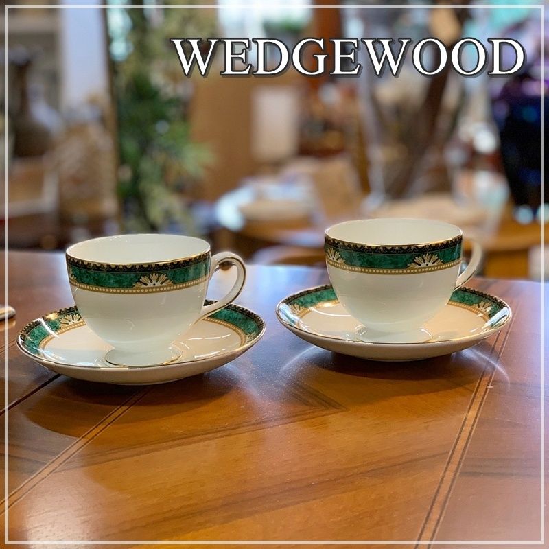 WEDGEWOOD ランボーン カップ＆ソーサー 2客セット LAMBOURN ウェッジウッド イギリス製 ボーンチャイナ 1995 金彩 グリーン  緑 コーヒーカップ 廃盤【RU0308-1】 - メルカリ