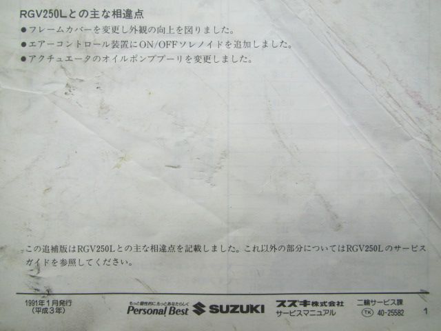 RGV250ガンマ SP SPⅡ サービスマニュアル スズキ 正規 中古 バイク