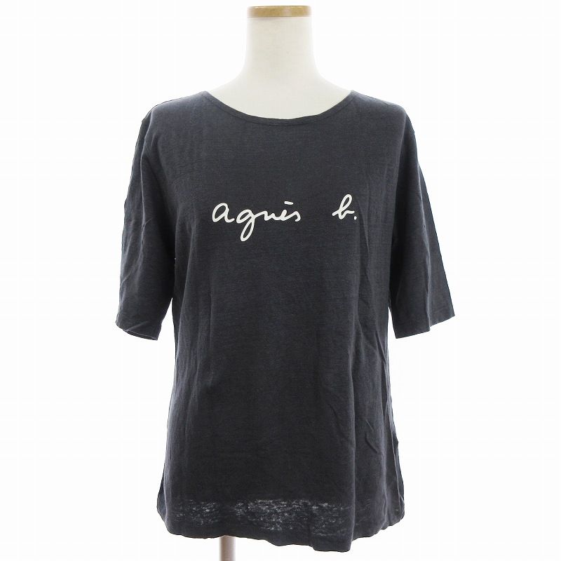 アニエスベー agnes b. リネン Tシャツ カットソー 半袖 ロゴ プリント 