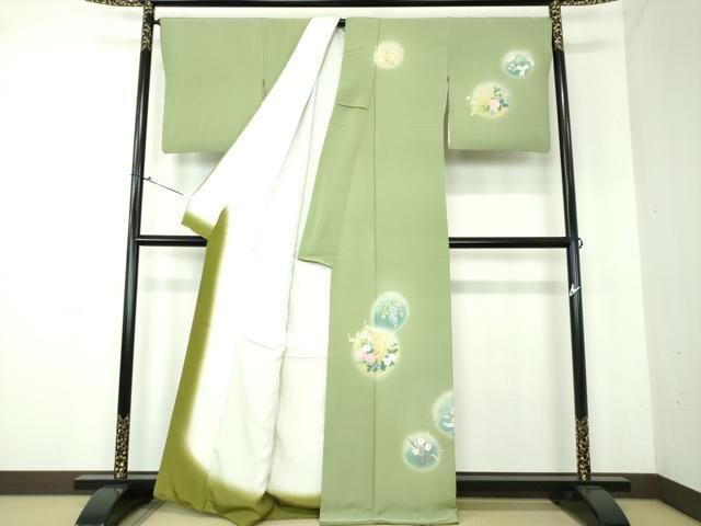 平和屋着物●十日町友禅　女流作家　遠田藤舟　訪問着　流水鴛鴦花丸文　暈し染め　正絹　逸品　DAAV6396ps 平和屋着物○十日町友禅 女流作家 遠田藤舟 訪問着 流水鴛鴦花丸文 暈