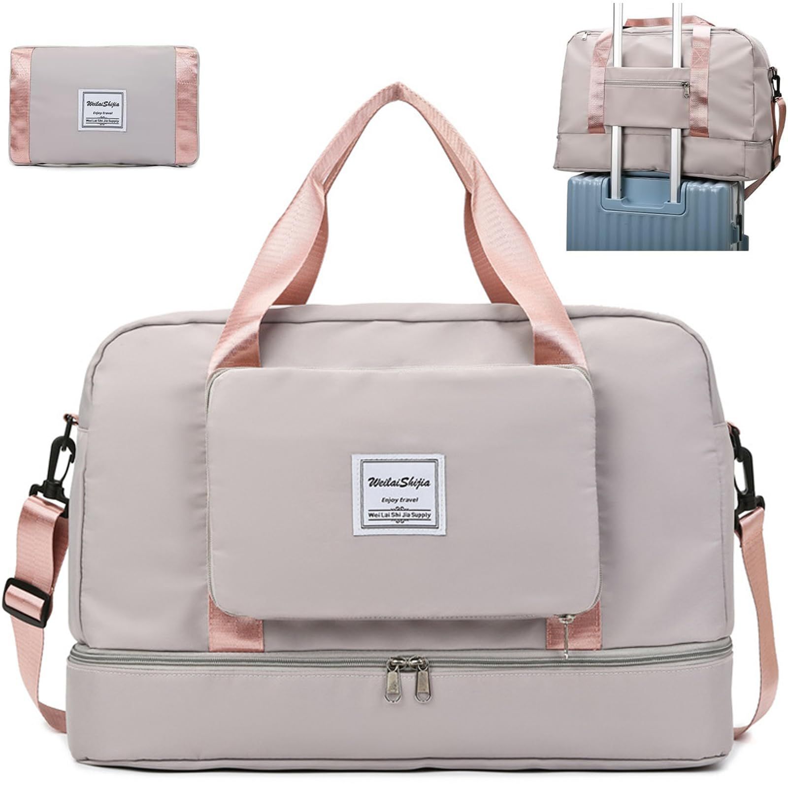 【特価商品】トラベルバッグ アウトドア 旅行用バッグ 修学 男女兼用 出張 スーツケース固定 旅行カバン 軽量 水泳バッグ シューズ収納 ジムバック 防水 (グレー) 乾湿分離 キャリーオンバ