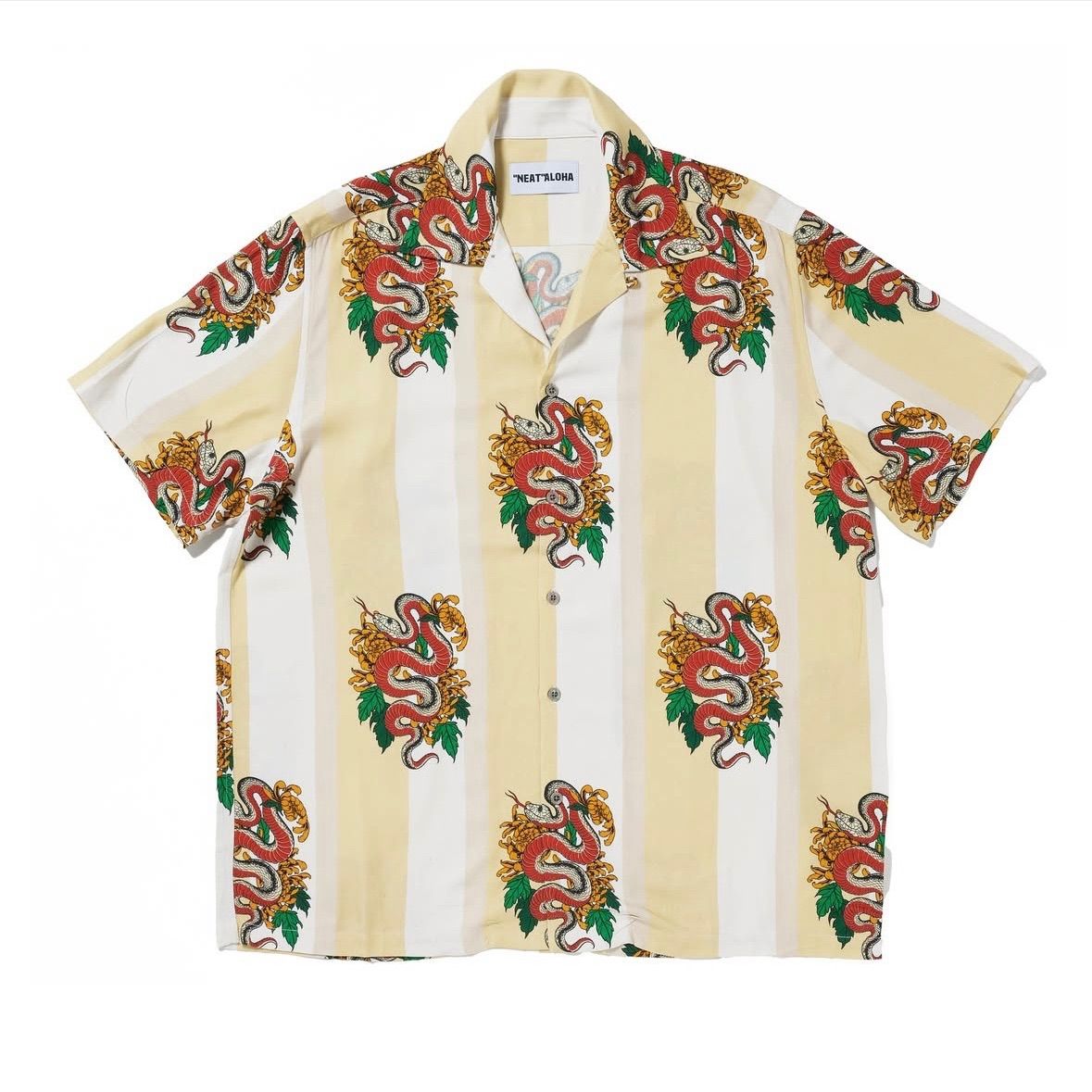 NEAT ALOHA ニートアロハ SHIROHEBI 白蛇 半袖 アロハシャツ 半袖シャツ サイズL