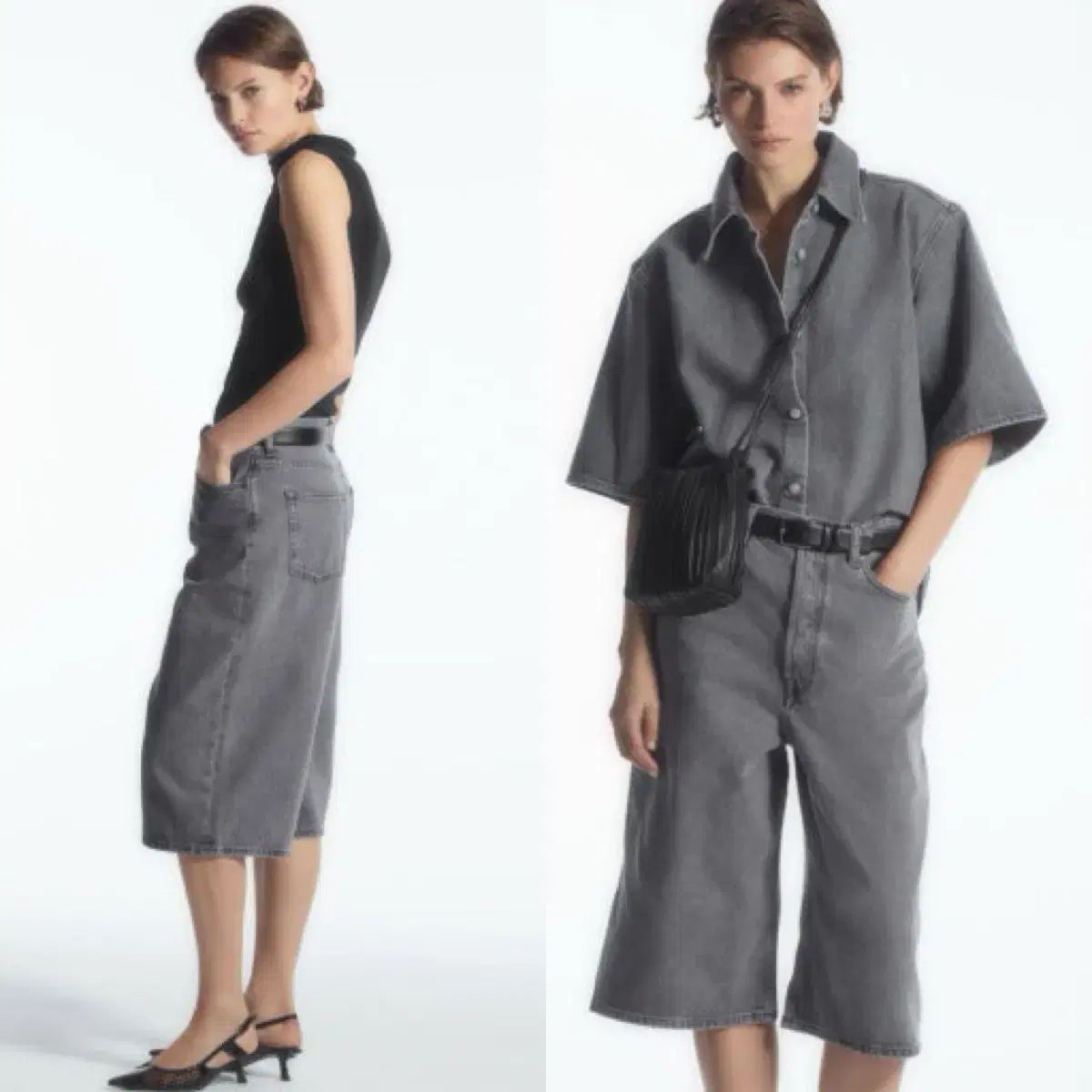 Cos COS コス N-レングス ロングライン デニム バミューダパンツ