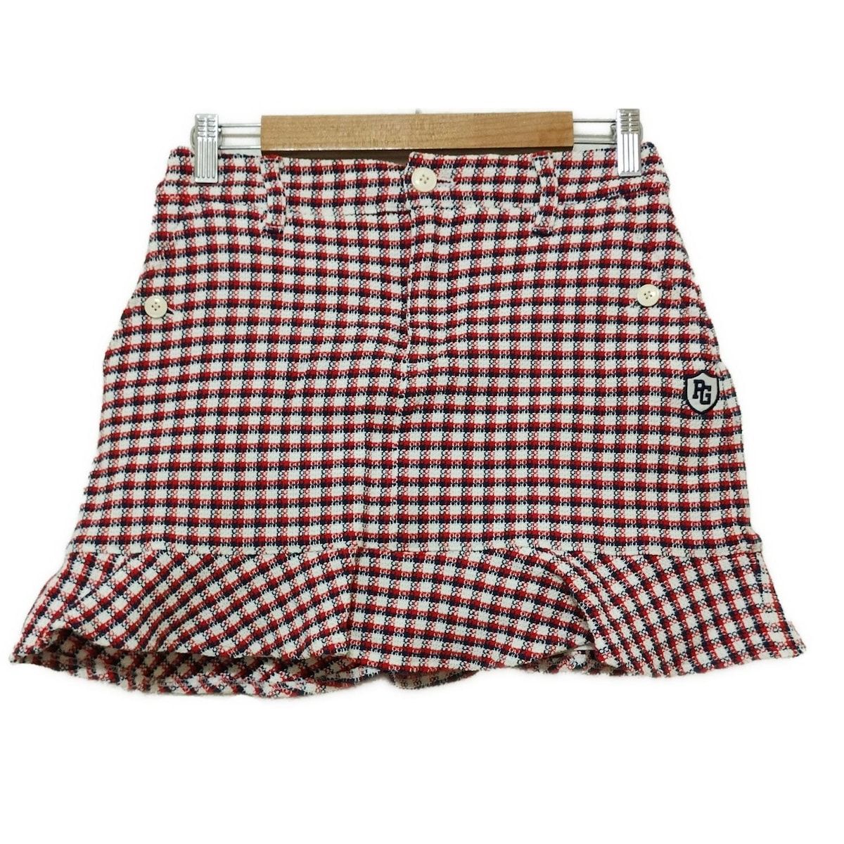 PEARLY GATES パーリーゲイツ ミニスカート サイズ0 XS レディース - 白×レッド×ダークネイビー ツイード
