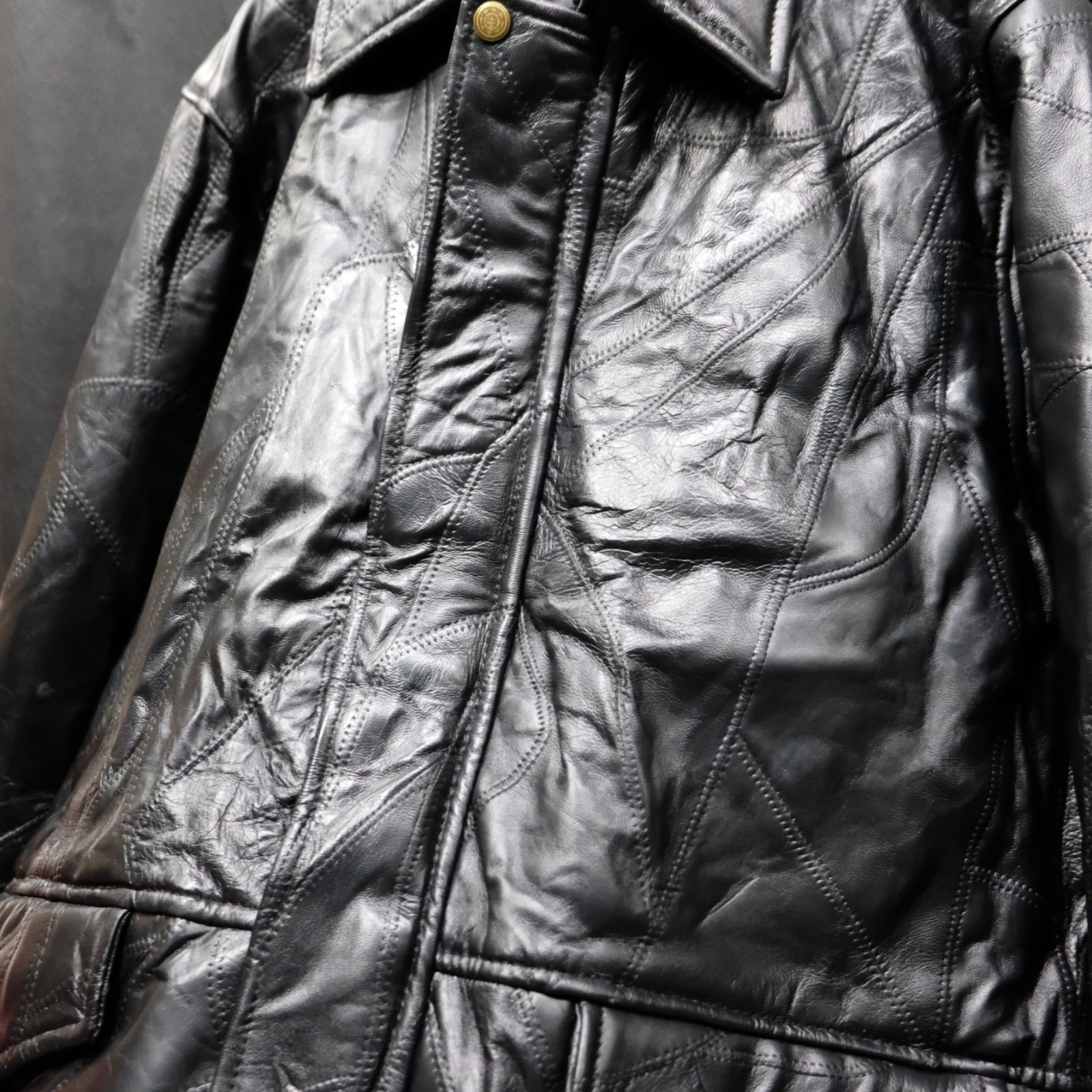 ハードパッチワーク レザーハーフコート LL/XL ツギハギ カーコート 羊