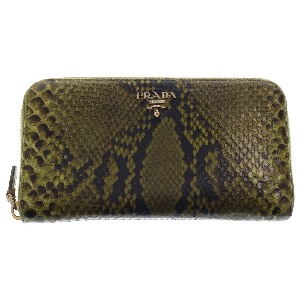 PRADA (プラダ) パイソン 蛇 ラウンドジップ ウォレット 長財布 グリーン