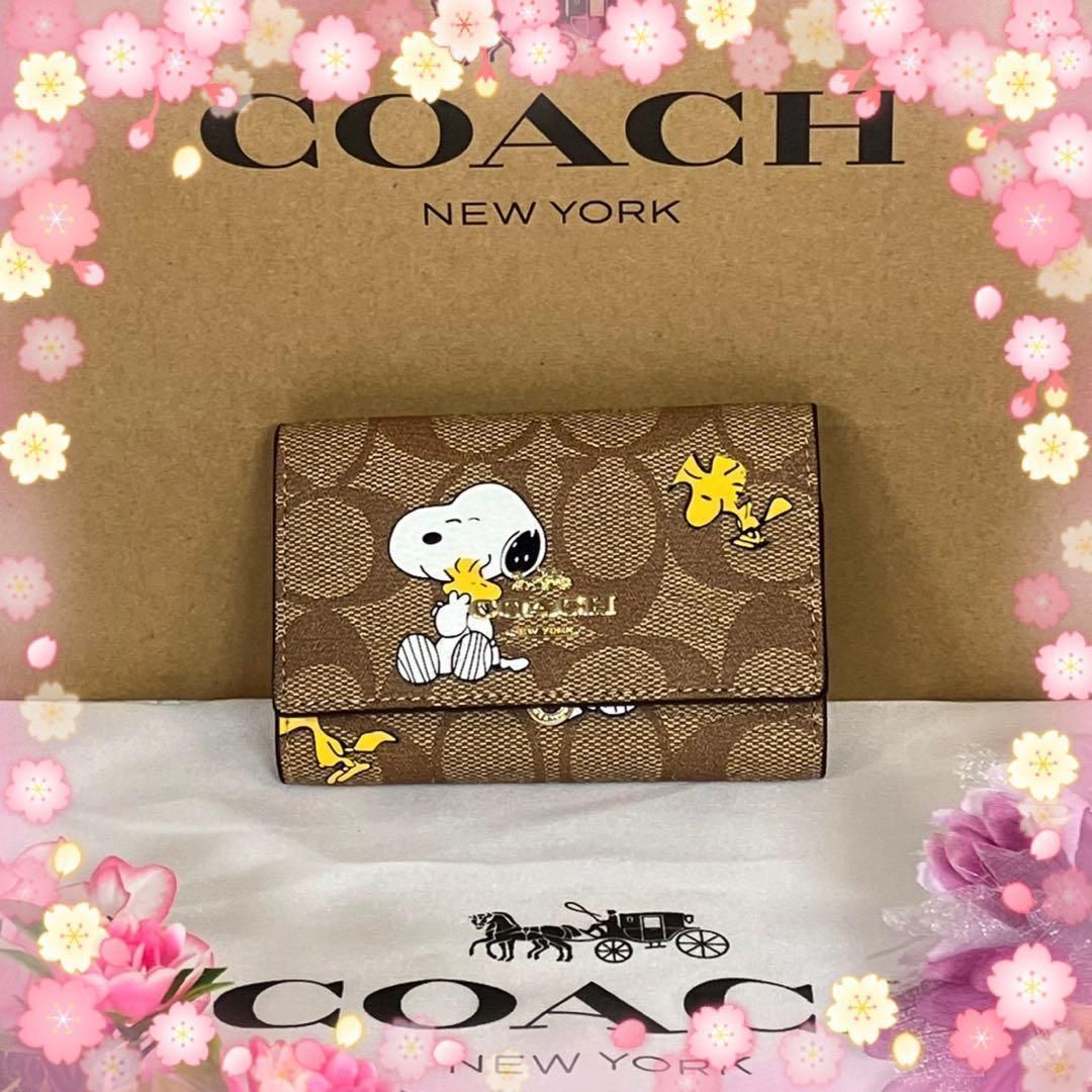 新品未使用 COACH コーチ キーケース スヌーピー カーキマルチ 好評 ...