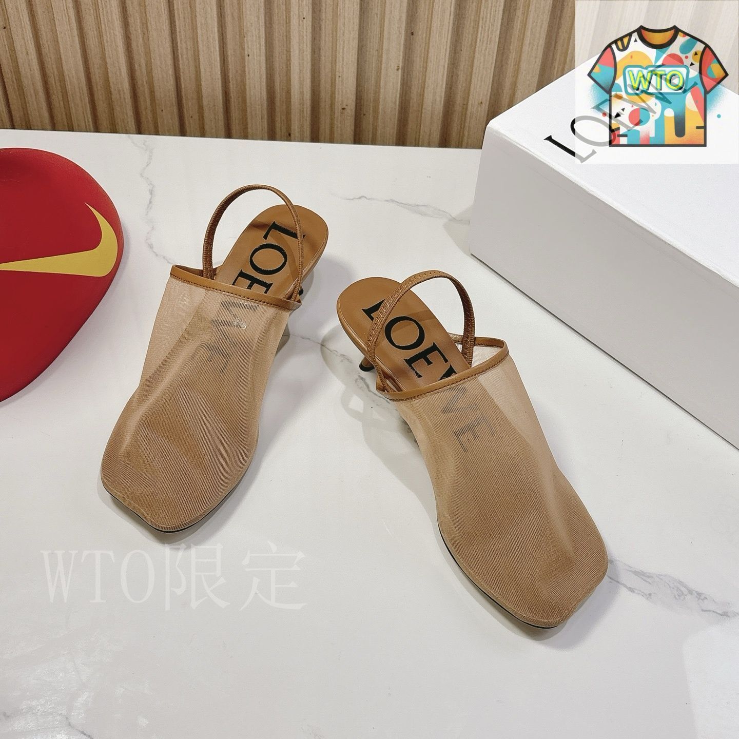 LOEWE ロエベ メッシュ ハイヒール スリッパー サンダル01-3