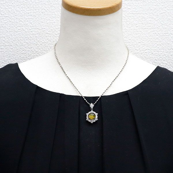新品pt90/850 クリソベリルキャッツアイ0.38ctダイヤモンドネックレス クリソベリルキャッツアイ 2.42ct ダイヤモンド 0.11ct