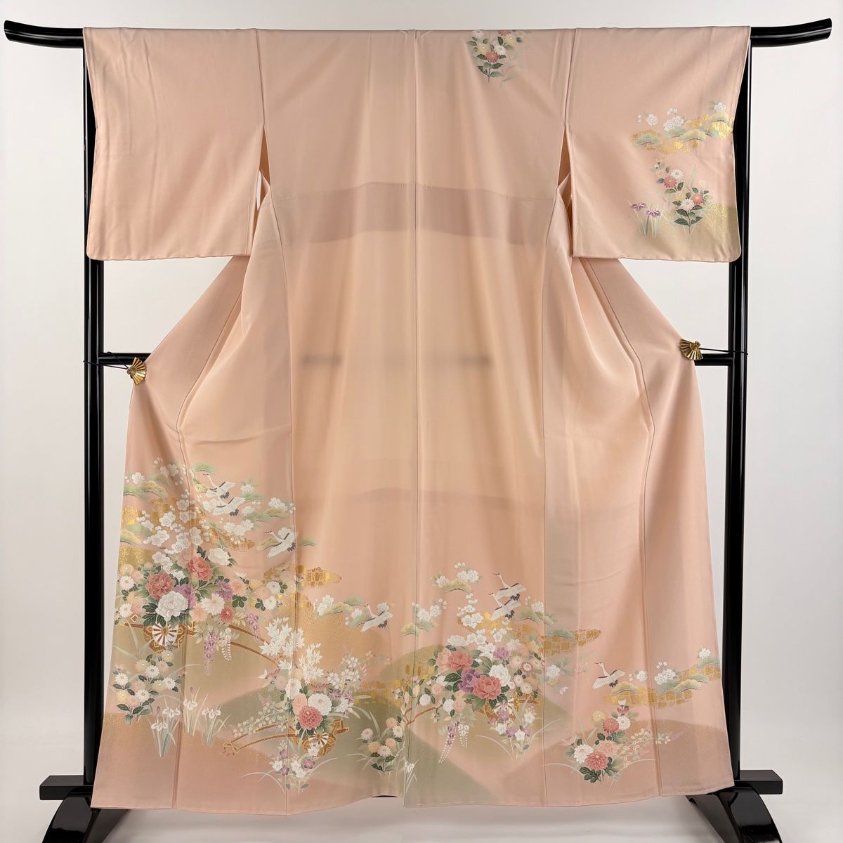 訪問着 身丈164cm 裄丈66cm M 袷 辻が花 ぼかし 金彩 ベージュ 正絹