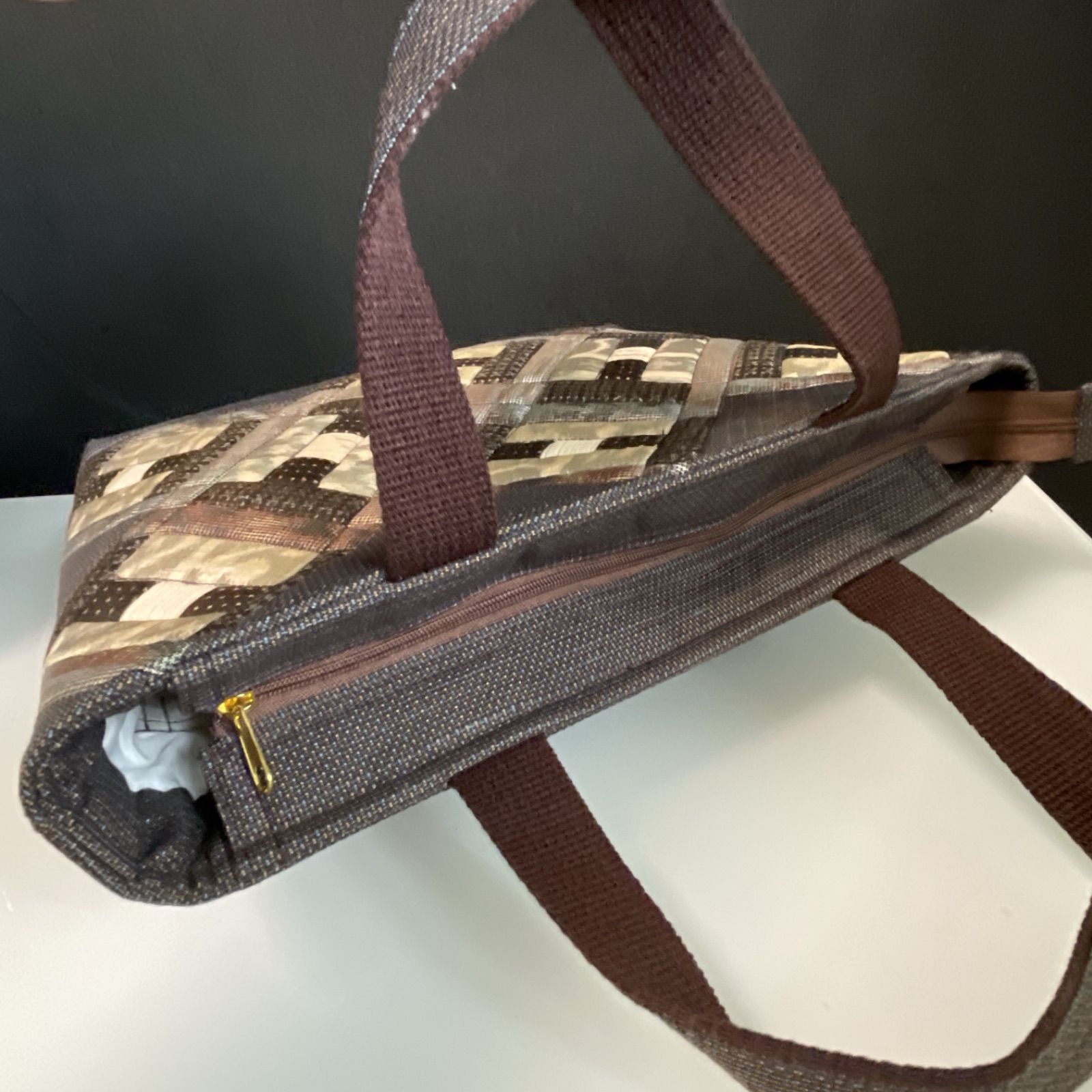 ハンドメイド 着物リメイク パッチワークトートバッグ 23 大島紬