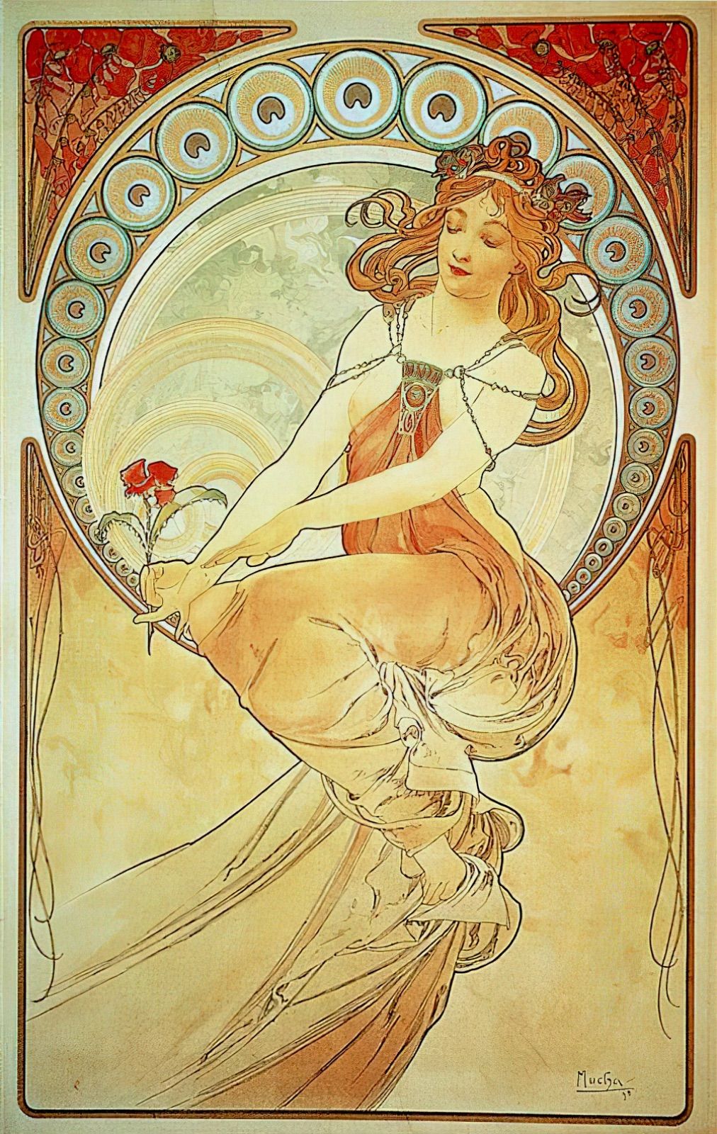 ミュシャ 『四芸術 絵画』 リトグラフ 1898年 24x40cm 複製画 高品質 