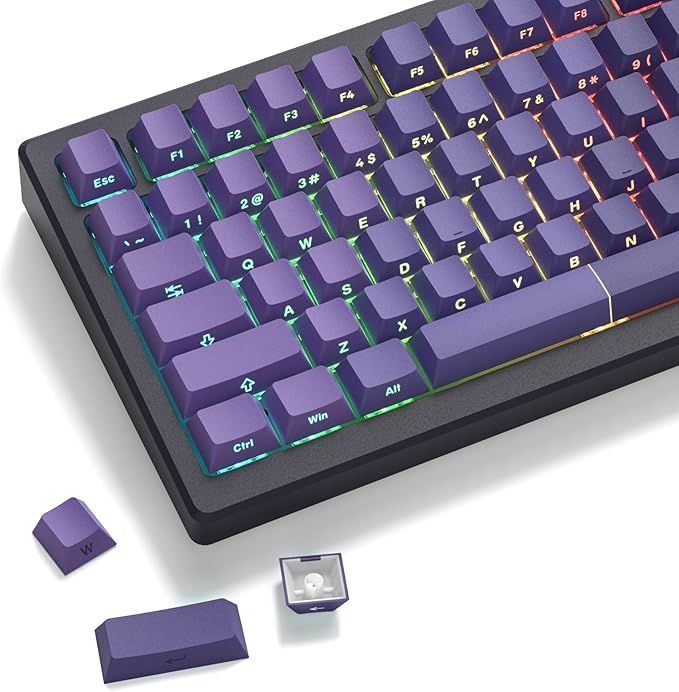 【在庫処分】キーキャップ Womier 紫 121キー Cherryプロファイル PBT ダブルショットキーキャップ フルセット 60% 65% 75% 100% Cherry Gateron MX スイッチキーボード用 横グラデーション・パープル