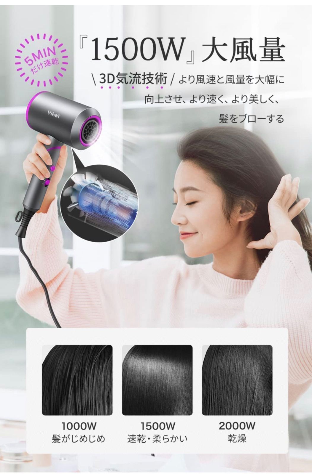 ヘアドライヤー 新品 折り畳み マイナスイオン 1600w 速乾 ケアケア