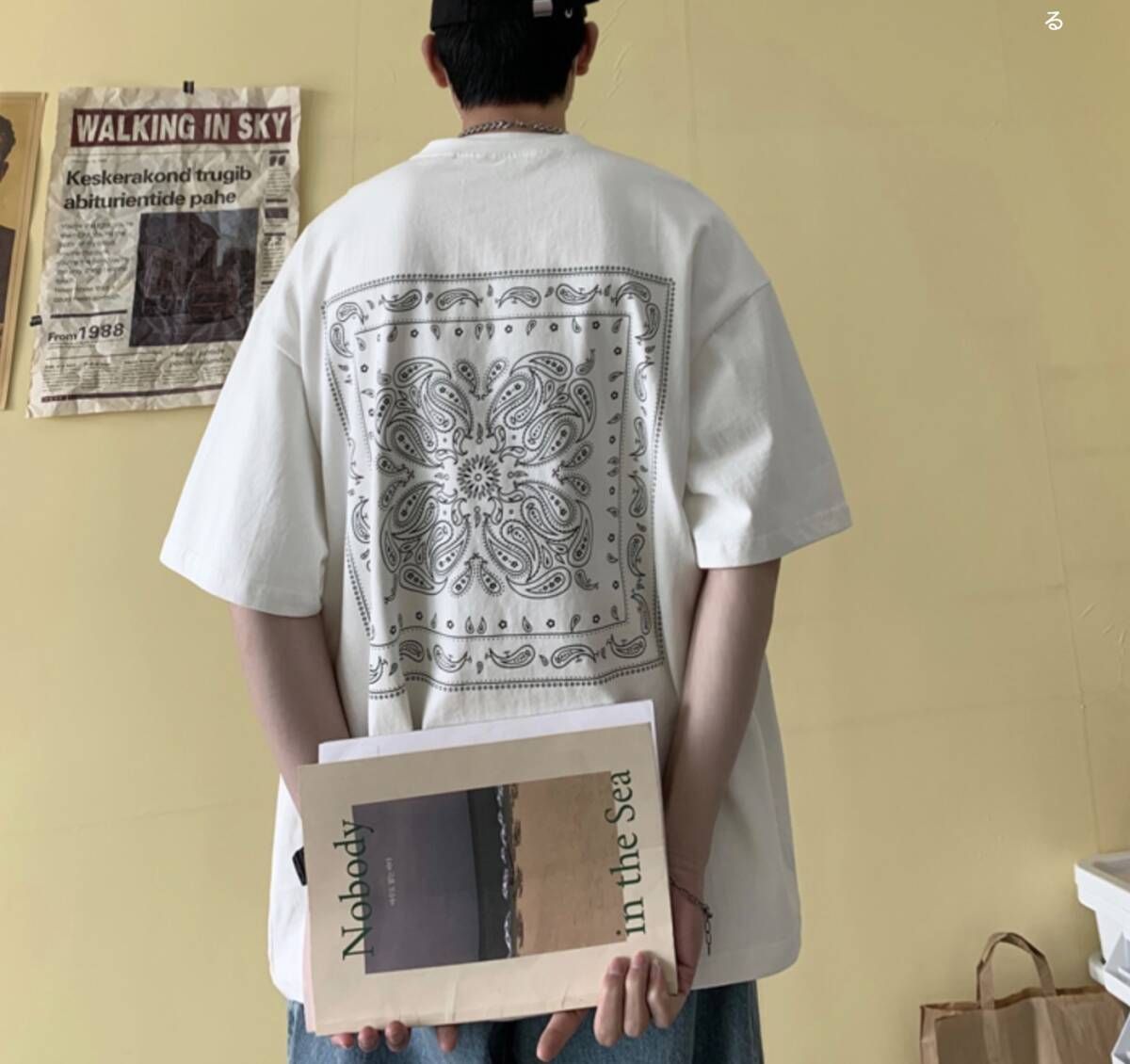 ビッグシルエット ホワイト ペイズリー 半袖 Tシャツ ストリート ビッグシルエット ホワイト ペイズリー 半袖 Tシャツ ストリート