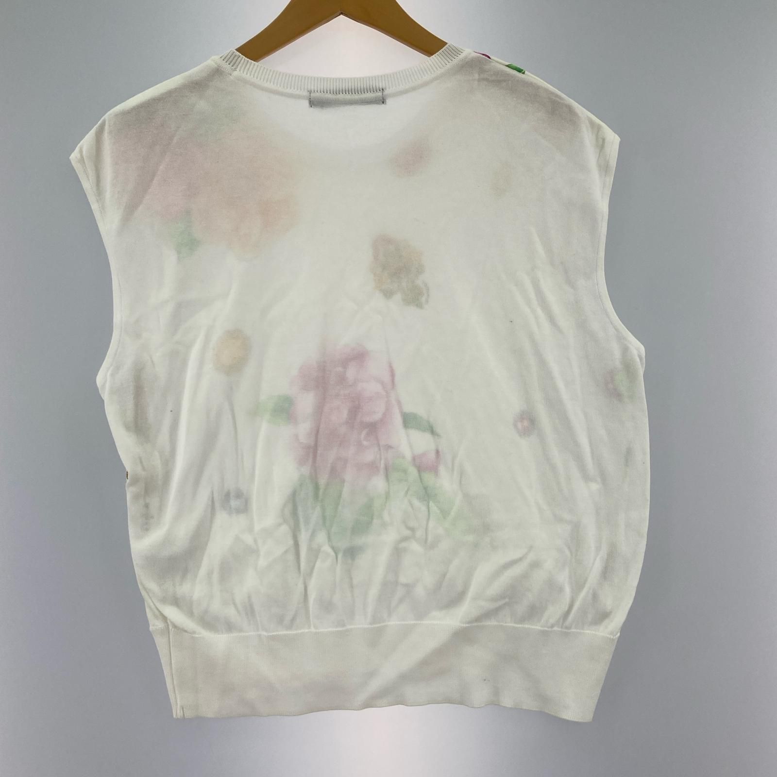 LEONARD レオナール♡ラインストーン付き花柄ニットノースリーブトップス Ｌ LEONARD レオナール 花柄 切替 ノースリーブニット sizeM