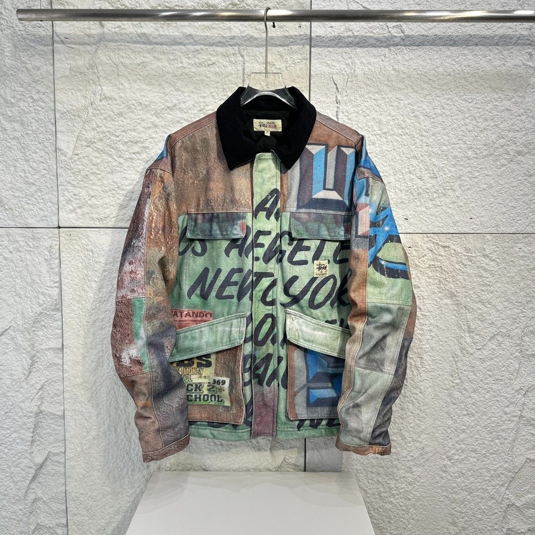 Stussy x Alfonso Gonzalez コラボ 限定アーティスト グラフィティ ワークジャケット (中綿入り) 男女兼用 カップル向け