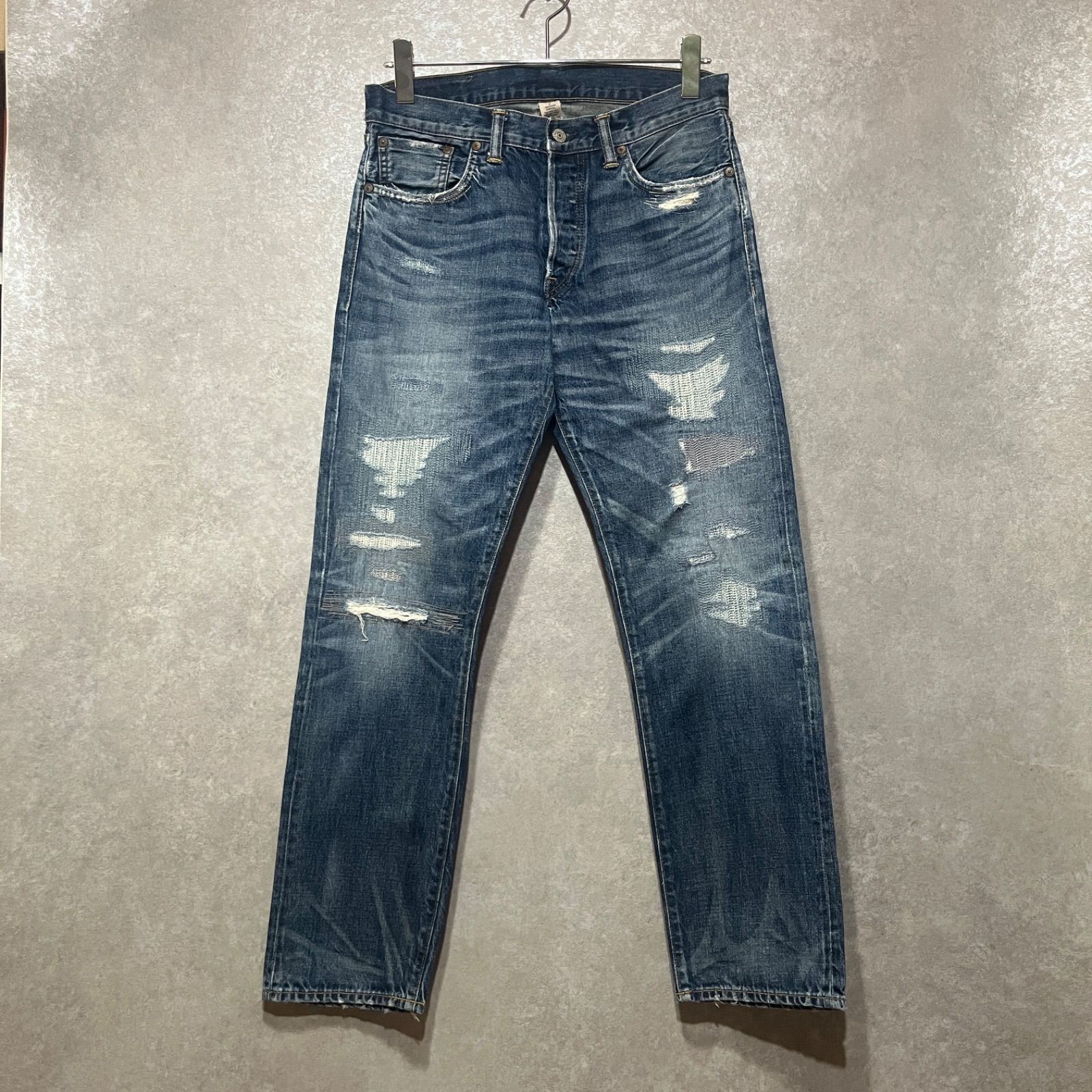 RRL ダメージ加工 ブルーデニム Ralph Lauren RRL ダメージ ストレートジーンズ | ブルー