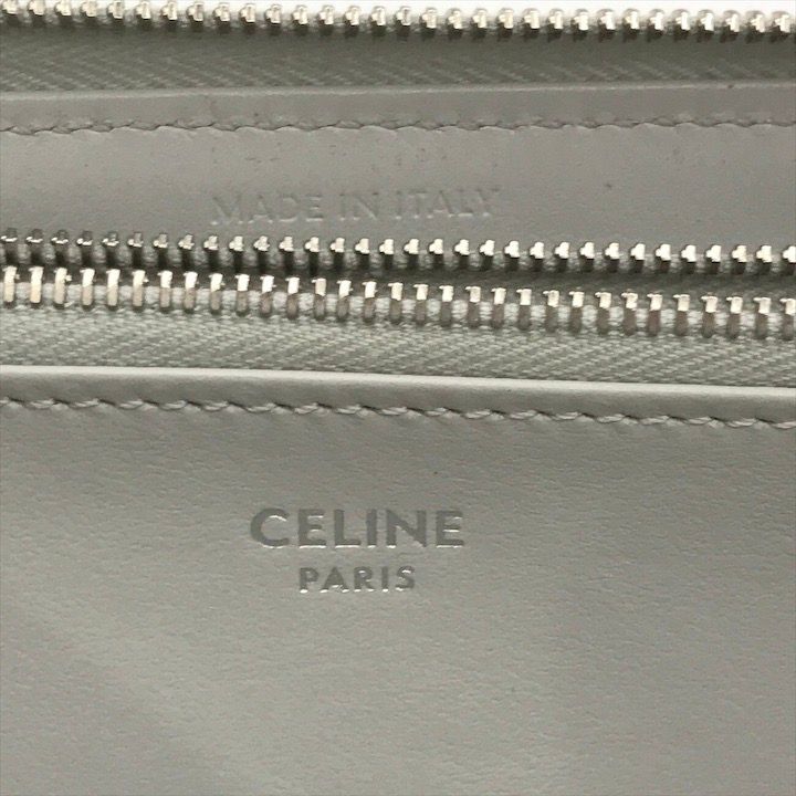 超美品 CELINE セリーヌ レザー ステッチ Cチャーム ラウンドファスナー ウォレット 長財布 グレー レディース ブランド 小物 k4762 CELINE - 超美品 CELINE セリーヌ レザー ステッチ Cチャーム ラウンド