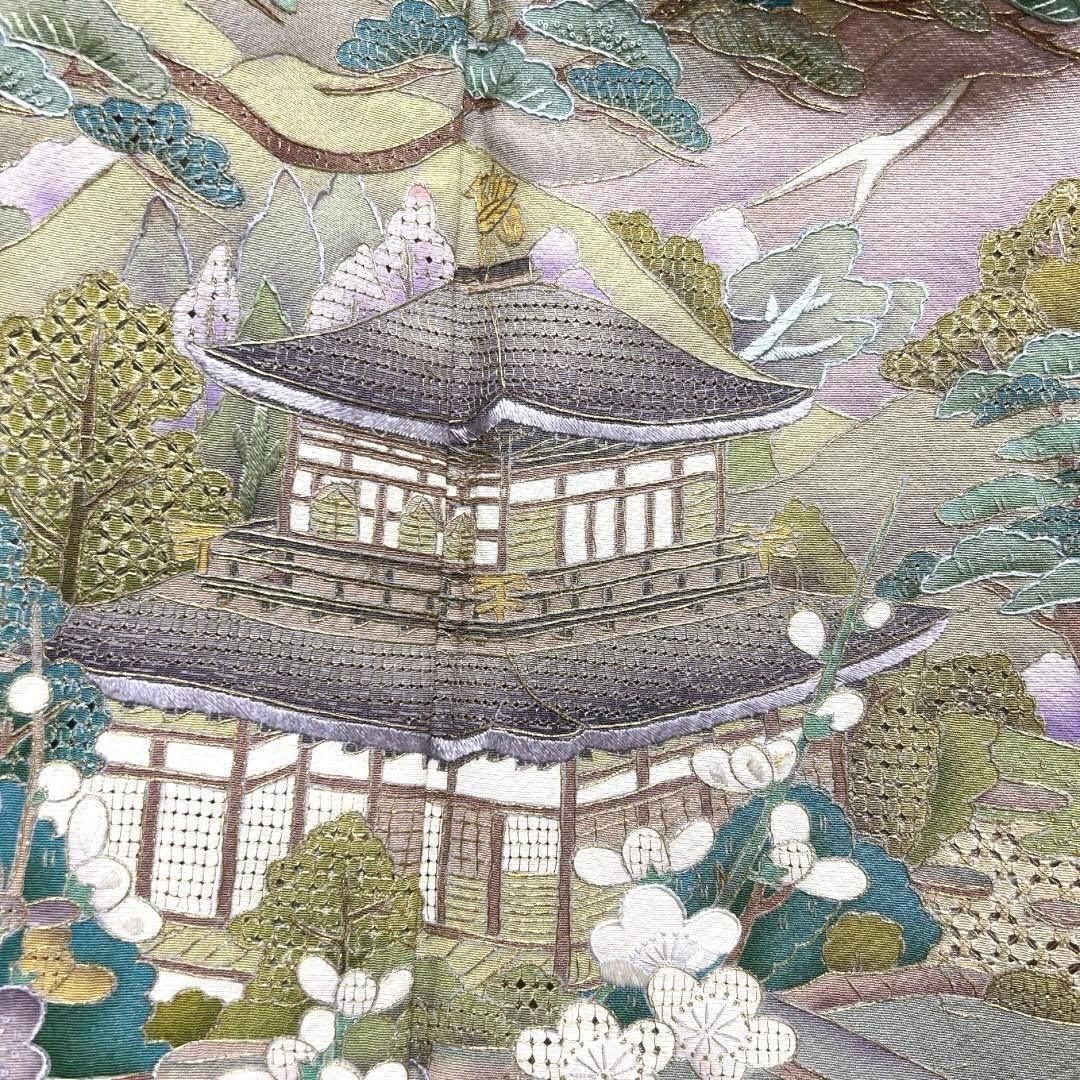 作家もの 色留袖 スワトウ刺繍 銀閣寺 風景模様 梅 金糸 着物 014a d 