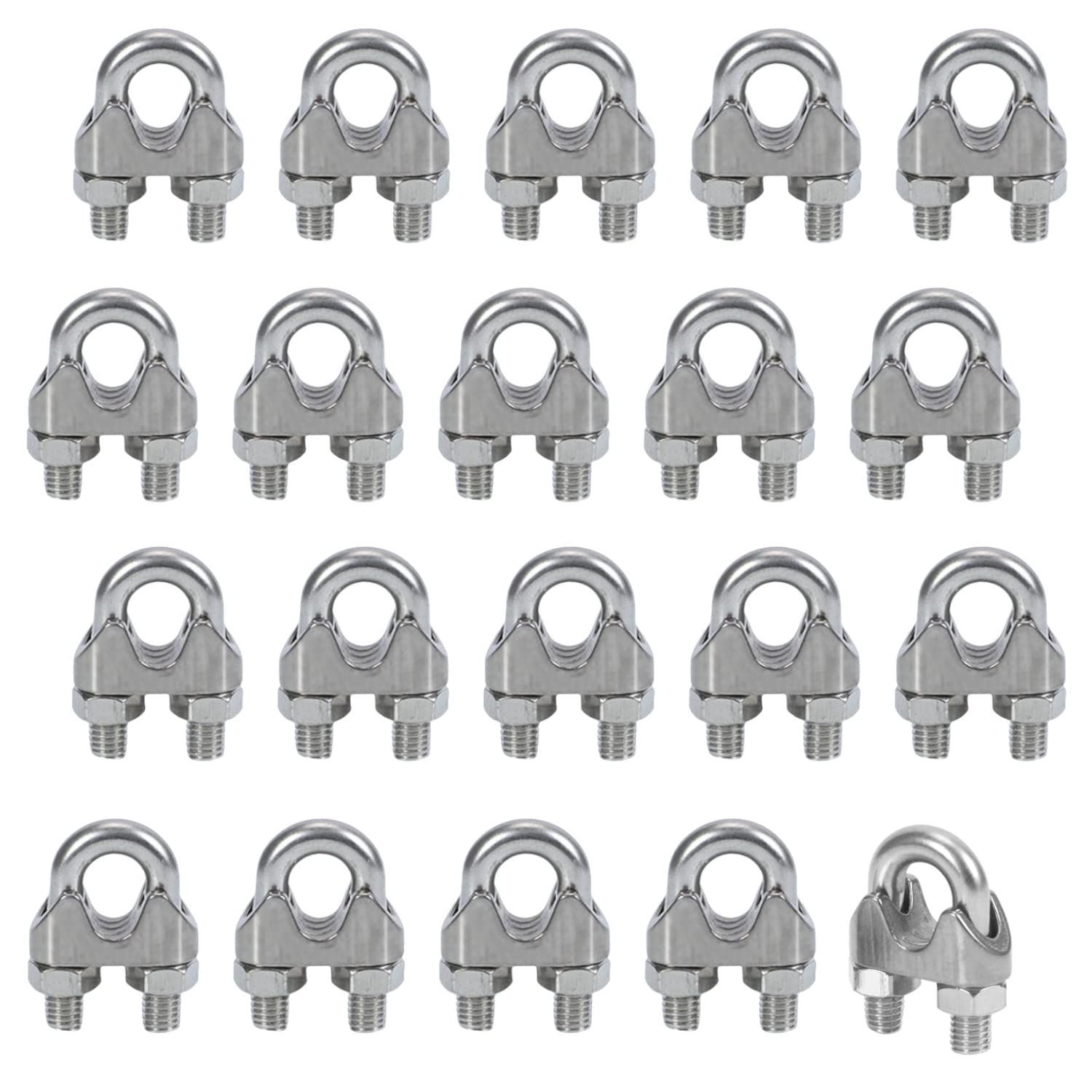 ケーブル 固定 金具 ワイヤークリップ ロープ止め ワイヤー ステンレスワイヤー 20個 セット (M4/4mm) [M4/4mm]