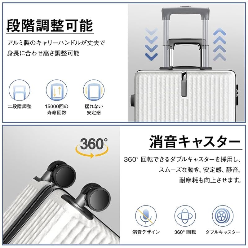 Atzone Ginza スーツケース 大容量 キャリーケース 超軽量 USB充電機能付き 隠しフック機能 トラベルバッグ 耐衝撃 静音 ダブルキャスター TSAローク搭載 ファスナータイプ キャリーバッグ 人気 旅行 ビジネス 出張 入院 1 NEXPOTALLINN_EU