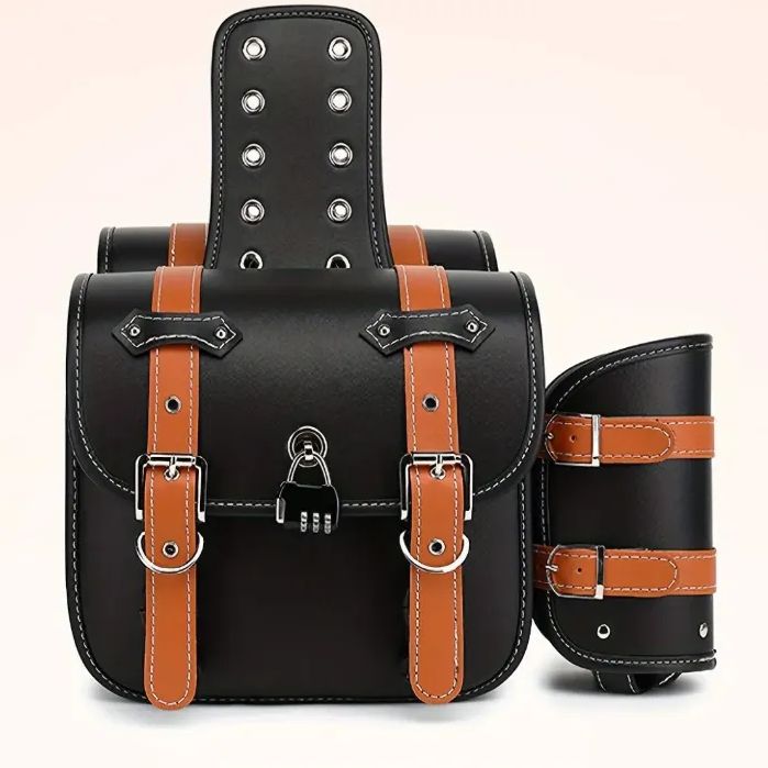 バイク用サドルバッグ 黒×茶色 犬印純綿6号帆布 自転車用サドル