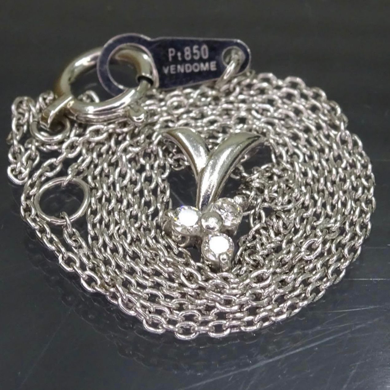 プラチナ pt950 pt850 ヴァンドーム VENDOME 天然ダイヤモンド3粒 トップ デザイン ネックレス 約41cm 総重量約2.42g ジュエリー 宝石 貴金属 レディース 普段使い