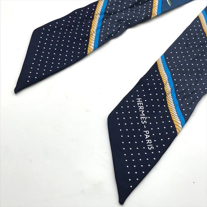 美品 HERMES エルメス ツイリー 折り畳み式幌の馬車 ネイビー