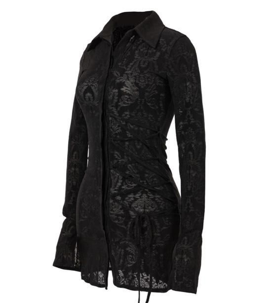 Elfelfelf archives メッシュ コルセット シャツ ワンピース Elfelfelf archives メッシュ コルセット シャツ ワンピース