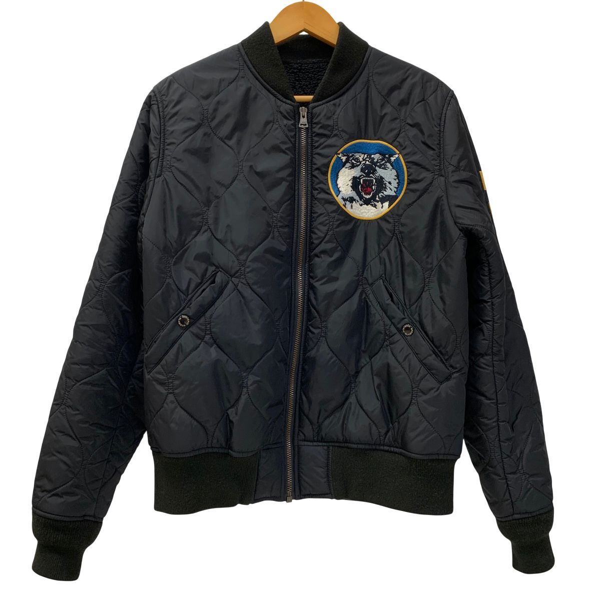 HYSTERIC GLAMOUR ヒステリックグラマー 0263AB06 RUMBLE MA-1JK ワッペン キルティング フライト ボンバー ジャケット ブルゾン ブラック系 S【中古】 ヒステリックグラマー HYSTERIC GLAMOUR RUMBLE MA-1 ワッペン