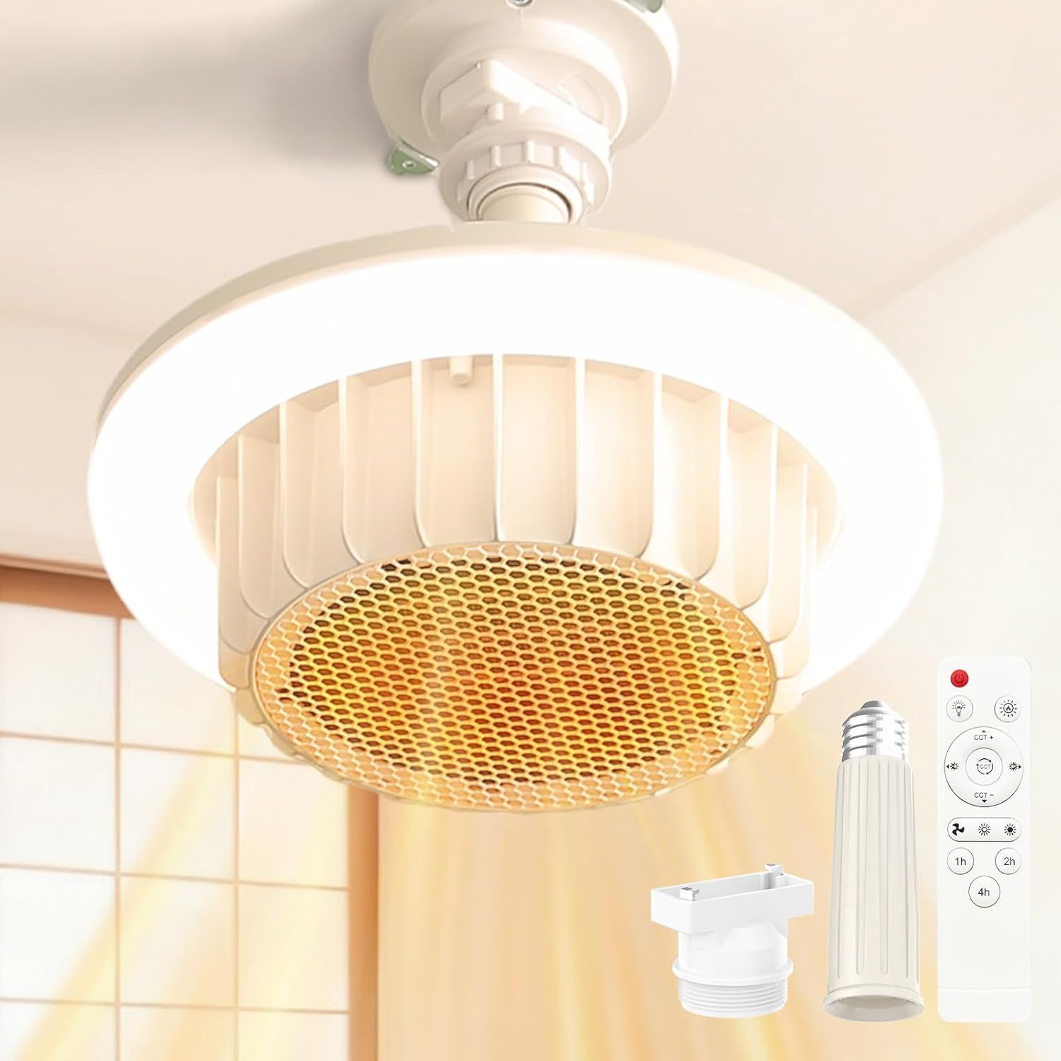 ヒーター 電気ファンヒーター 暖房 天井 省エネ 実用新案登録 PSE認証取得 E26口金 led ライト 720W|400W|4W シーリングライト 2000lm 吊り下げ 3段階温度調整 大風量 速暖 無階段調色調光 リモコン付き タイマー