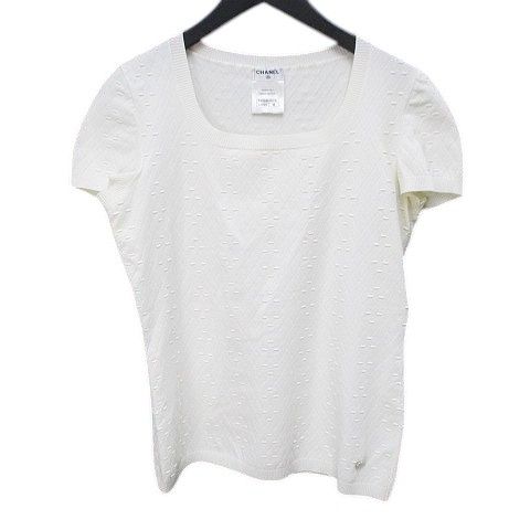 CHANEL ホワイト 半袖Tシャツ S シャネル CHANEL P47568K06035 AW005 半袖 ニット カットソー CC