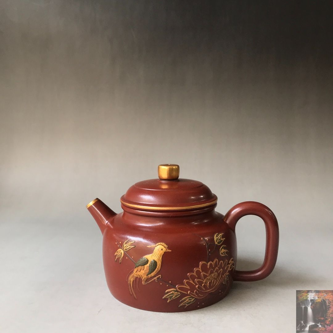旧家蔵出し 宜興紫砂壷 描金 顧景舟 德鐘壷 大紅袍 紫砂壷