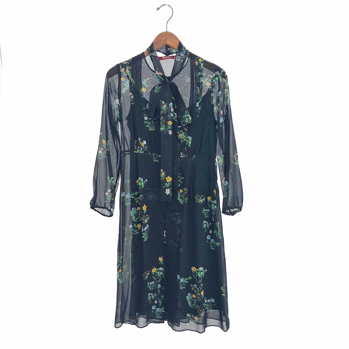 MaxMara STUDIO マックスマーラ ステュディオ 花柄ボウタイ ワンピース ブラック レディース 240001135979