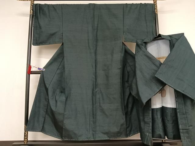 平和屋着物＃男性 和装コート ひげ紬地 生成り色 ロング丈 正絹 逸品 
