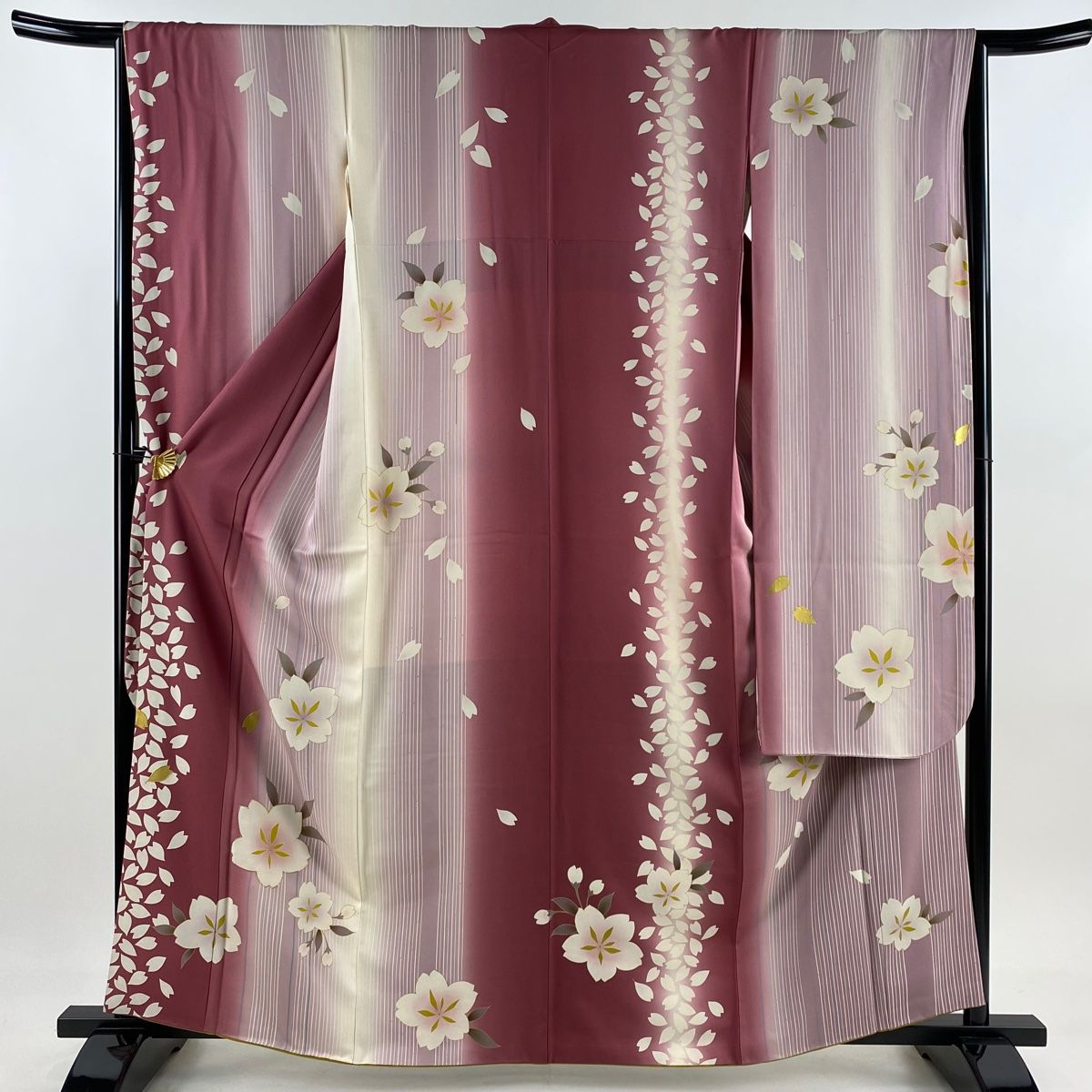 振袖 身丈161.5cm 裄丈65.5cm M 袷 袋帯フルセット 桜 縦縞 金糸