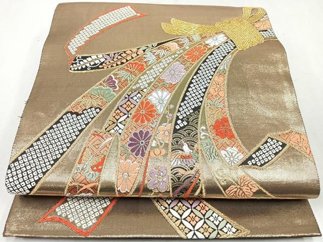 平和屋着物◎六通柄袋帯　唐織　熨斗目小袖　黒地　金銀糸　正絹　逸品　CAAU7451nb