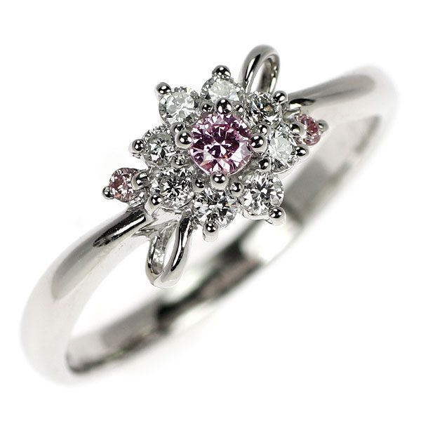 希少 Pt900 天然ピンク / カラーレス ダイヤモンド リング 0.07ct D0  